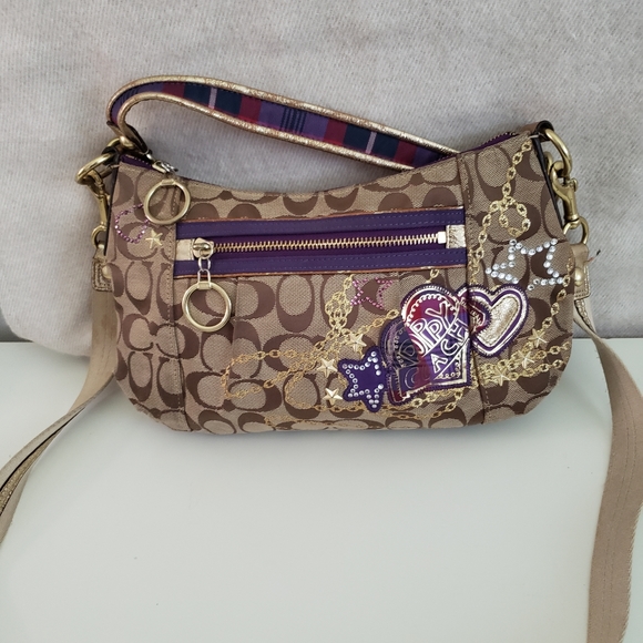Coach special edition purple gold stars poppy purse on signature canvas - Picture 1 of 5